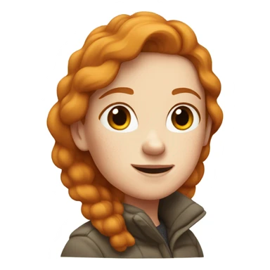 A white girl who is ginger with freckles and has a puffy coat sticker