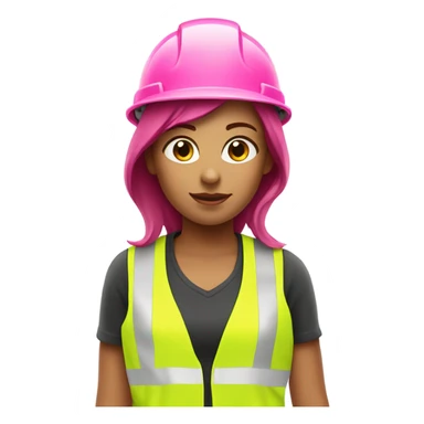 girl with burgundy hair wearing pink hard hat and pink hi vis vest sticker