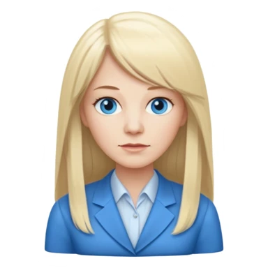 450 yr old white woman, pale skin, long straight blond hair parted in center, blue eyes, bangs, clothes for office sticker