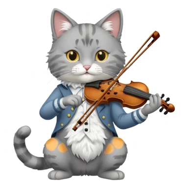 grey cat play violin, long full body sticker