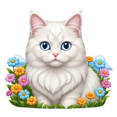 White persian male cat turkish angore with skky blue eyes standing in feed of flowers sticker