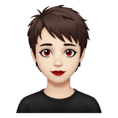 Happy pale Goth boy with shaggy brown hair, and messy black eyeliner , smudged, red, lipstick  sticker