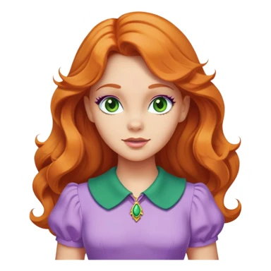 daphne blake long orange wavy hair, green eyes and cute lilac dress with green collar from scooby doo  sticker