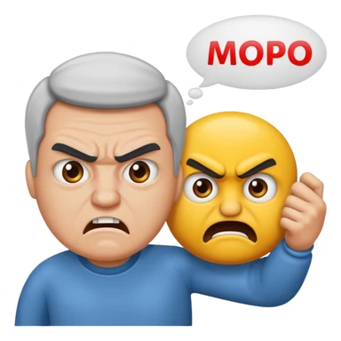 Big text "mopo" above and an angry man sticker