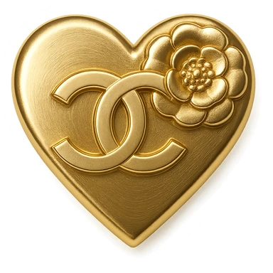 Chanel heart in metallic gold style with a black camellia flower, elegant and bold sticker