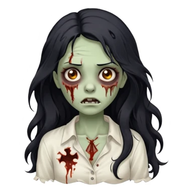 garota zumbi com cabelo preto ondulado longo blusa branca sem botões, lisa a blusa sticker