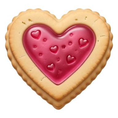 Realistic shortbread cookie in the shape of a heart with pink jelly sticker