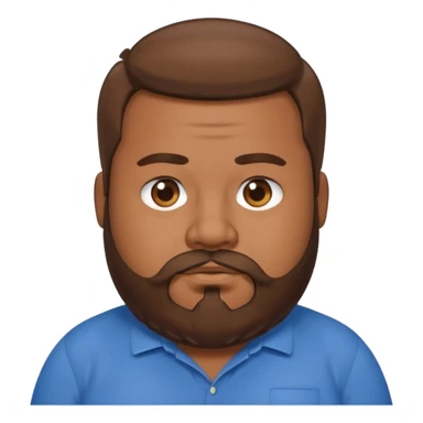 fat man with brown beard and long hair wearing a blue shirt sticker