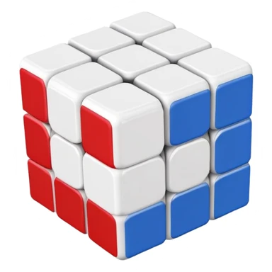 A partially solved 3x3 Rubik's Cube with only blue, red, and white colors, simple clean iOS emoji style sticker
