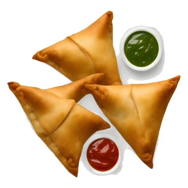 Samosas with red and green chutney on the side sticker