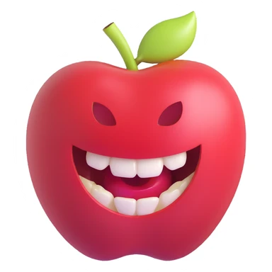 happy face mid-bite into a shiny apple, clear bite mark, bright and glossy, fun and lively sticker