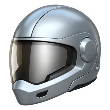 A futuristic helmet emoji made of silver chrome, smooth aerodynamic shape, minimal visor detail, reflective metallic surface, sci-fi aesthetic, iOS emoji style, centered on clean white background sticker