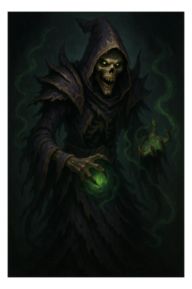 undead mage, World of Warcraft fantasy, tattered robes, magical aura, skull face sticker