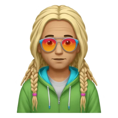 blonde long dreadlocks man with hoodie with colour ful sun glasses sticker