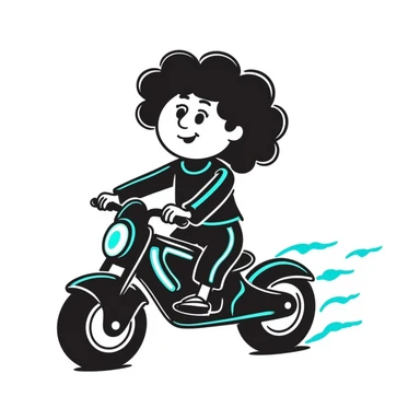 Cabbage Patch Kid dressed as Tron character, 80's retro sci-fi, riding a light cycle sticker