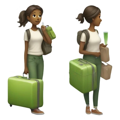 A girl with a luggage and a matcha tea sticker
