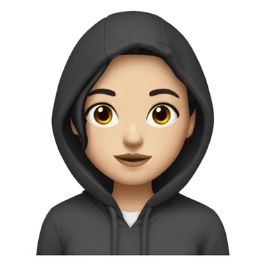 white Girl with short soft black hair and brown eyes and a a black hoodie  sticker