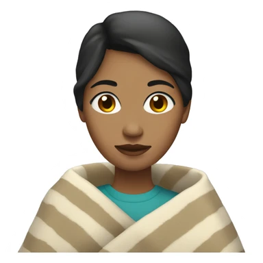 A woman with dark hair and light skin and wearing a blanket while drinking a cup of coffee  sticker