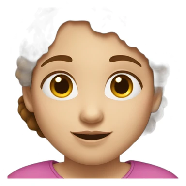 A Fair and Fat girl with brown hair and eating sticker