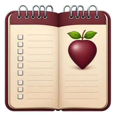 HAZ UN planificador de lista de objetivos en color vinotinto/rojo carmesí brillante, con hojas de cuaderno blancas sticker