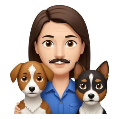 Quiero a una mujer blanca  con el pelo por el hombro lacio castaño  con un hombre de color morochito con el pelo negro y bigote, y un perro blanco Fox terrier  sticker