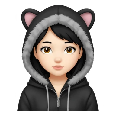 girl black hair swag with a hoodie with a furry hood  sticker