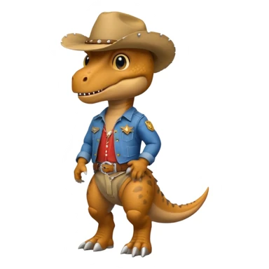 trex dinosaor with cowboy helmet with cowbot clothes sticker