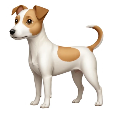 a full body slightly chubby white parson russell terrier looking dog the size of a kelpie with light brown long ears and a light brown patch on one eye and a large snout. the rest of the dog is completely whiteforward facing sticker
