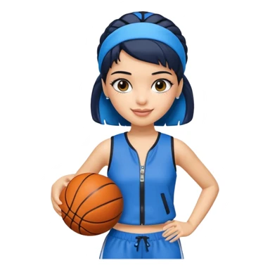 generate a pretty bratz that looks like Kajol- bollywood actress
 Wearing a blue zipper with short blackhair and a blue hairband. Carrying a basketball sticker