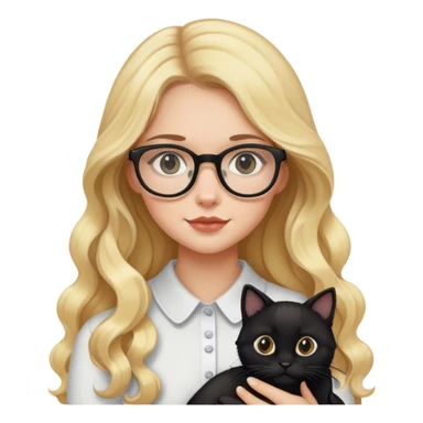 Blonde girl with glasses and long wavy hair holding a black cat  sticker