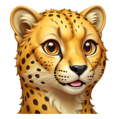 Cinematic Comical Cheetah Portrait Emoji, Head tilted dramatically with an exaggeratedly amused expression, featuring a striking, glossy golden Fur with bold spots, wide, expressive amber eyes filled with playful disbelief, Simplified yet hilariously expressive features, highly detailed, glowing with a slightly sassy glow, high shine, dramatic yet playful, stylized with an air of cheeky mischief, bright and endearing, soft glowing outline, capturing the essence of a spirited and over-the-top cheetah, so meme-worthy it feels like it could dash its way into internet fame instantly! sticker