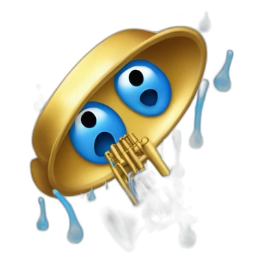 crying trombone. a tongue pokes out of its bell, which is its frowning mouth. two squeezed tight cartoonish eyes rest on top of it, from which big blue tears spray sticker