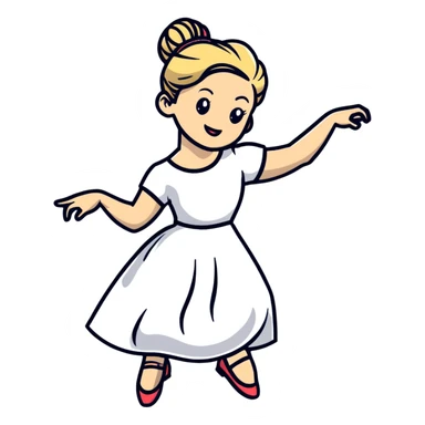 Dana Dawson with blond hair in a chignon, dancing pose sticker