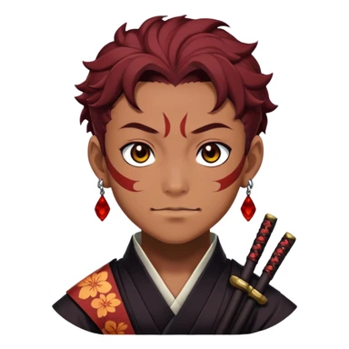 Tanjiro Kamado with a smirk, Demon Slayer character with scar and hanafuda earrings sticker
