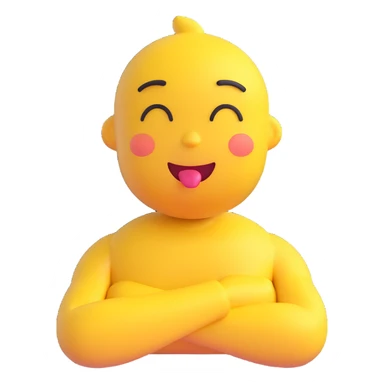 yellow emoji with arms crossed, holding neck, closed eyes, tongue out sticker