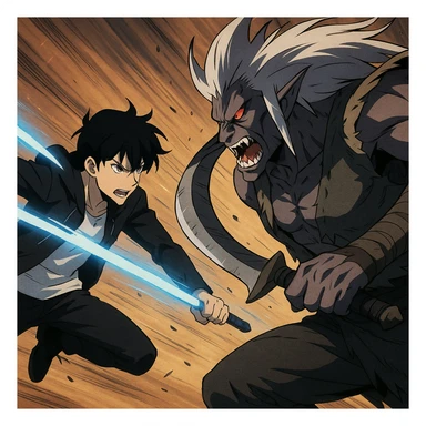 Sun Jin Woo contre Baruka, style anime classique, action intense sticker