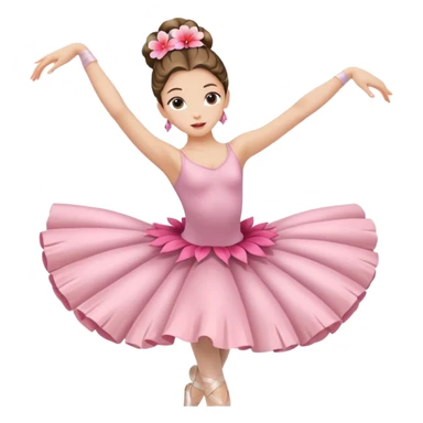 girl with a large Hawaiian flower in her hair, wearing ballet pointe shoes, doing ballet with a bag sticker