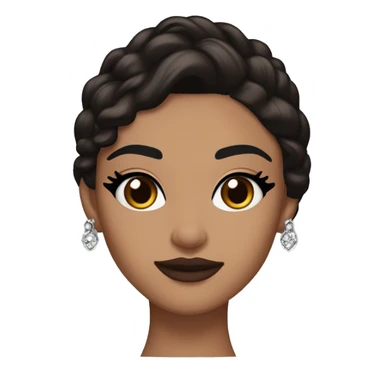 Maddy Perez has warm brown eyes with bold black eyeliner, dark brows, full nude-to-berry lips, bronzed skin, and sharp cheekbones. Her sleek dark brown hair is styled with waves or ponytails, often with rhinestones.

 sticker