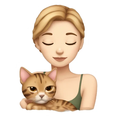 extremely light skin girl with light brown hair sleeping with cute bengal cat sticker