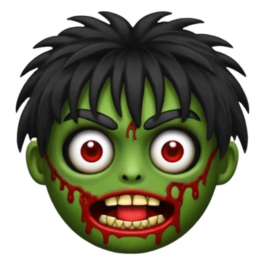 Un emojin de zumbi com cabelo comprido preto e franja sticker
