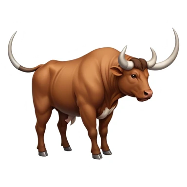 Top-down view of a muscular bull facing left, with visible curved horns and strong back sticker