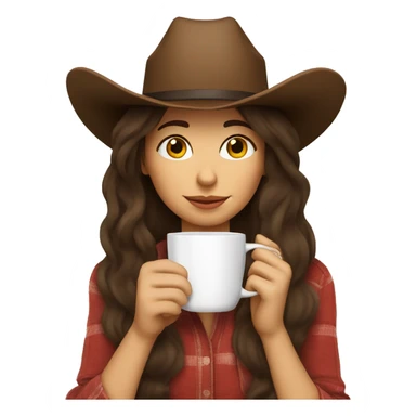 Cozy cowgirl wearing a cowboy hat sipping coffee. Brunette long hair sticker