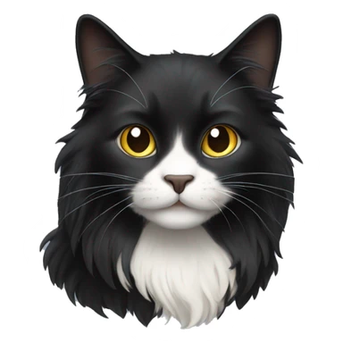 black cat domestic long-haired with half white mouth sticker