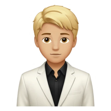 Tanned golden haired teenage boy with white suit jacket and black shirt on sticker