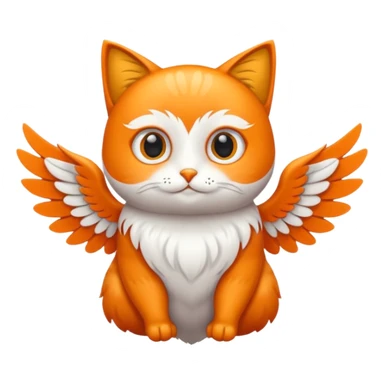 crea un gato con alas de búho con pelaje color naranja y blanco sticker