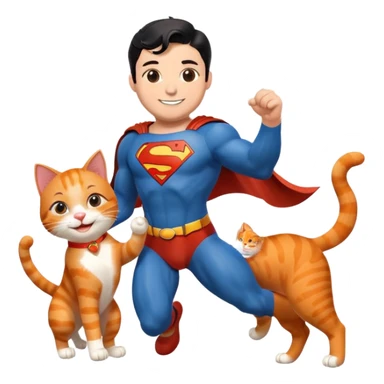 Create a sticker of Superman playing with an orange cat sticker