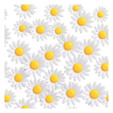 3D iOS-style daisies, realistic petals, soft lighting, white and yellow colors sticker