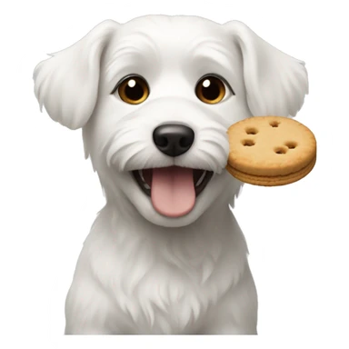 small white dog eating a biscuit sticker