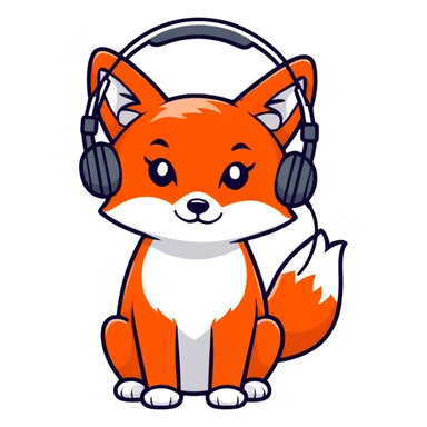 Red fox with headphones sticker