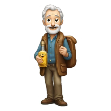 old man holding a cologne bottle, word "sauvage" at the back sticker